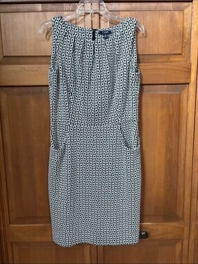 Chaps Black & White Geometric Midi Sheath Dress